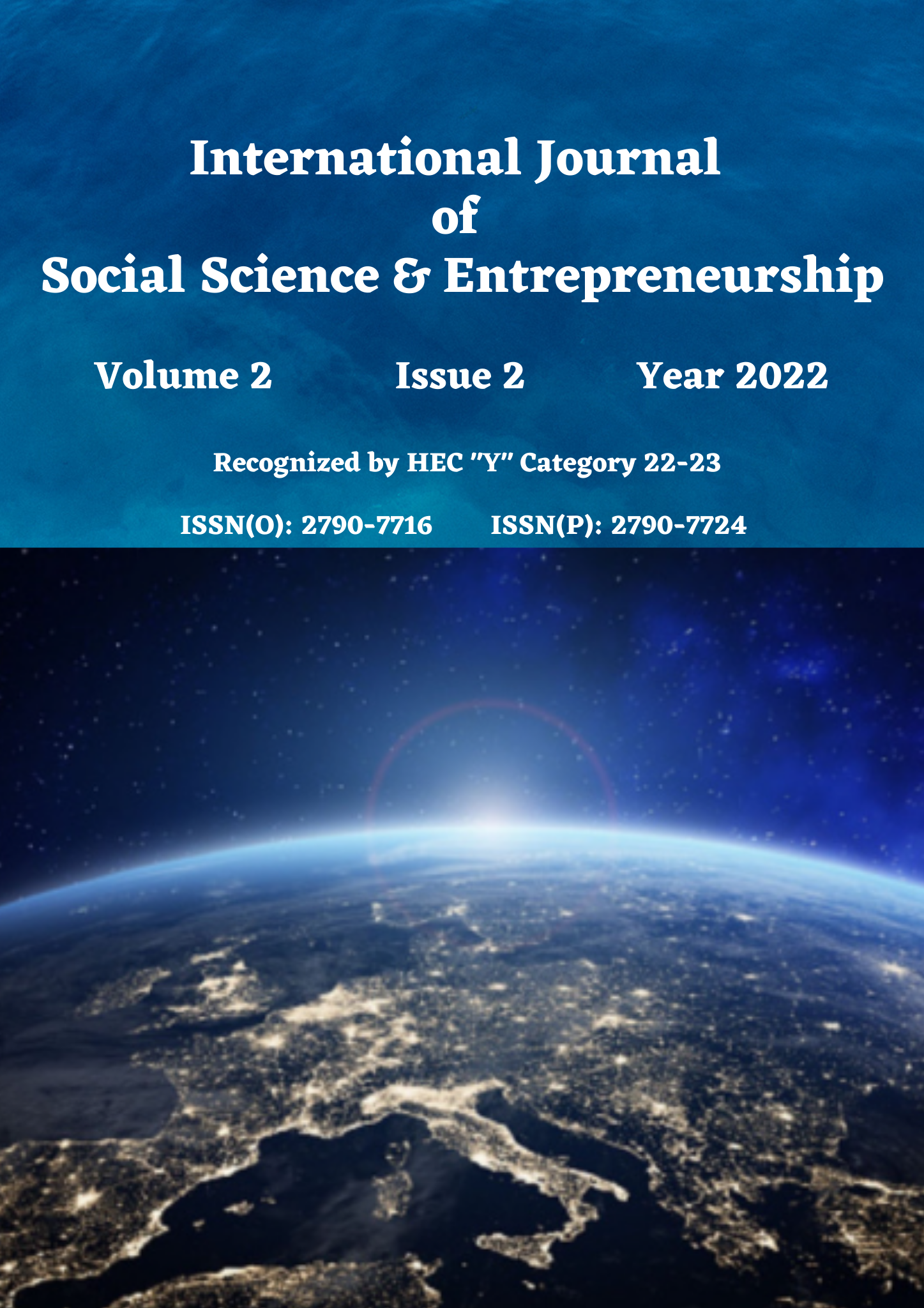 					View Vol. 2 No. 2 (2022):  International journal of Social Sciences and  Entrepreneurship (IJSSE)
				